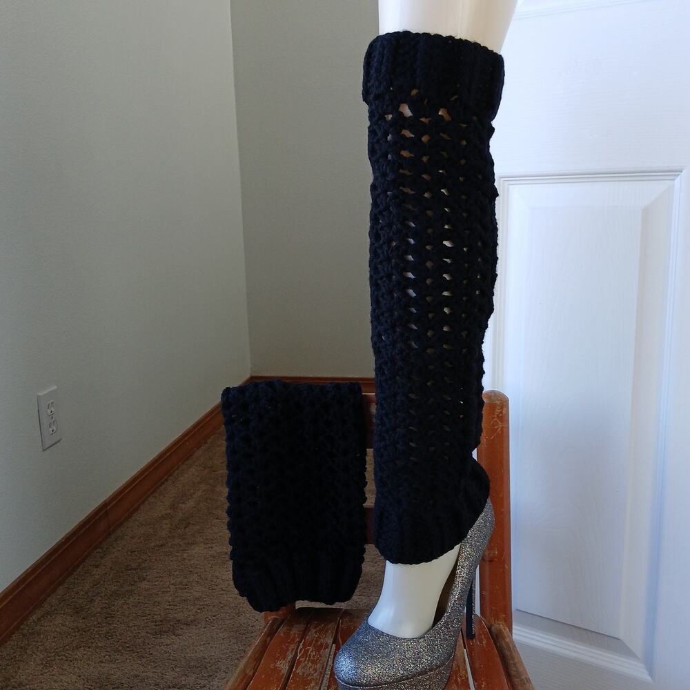 Black Leg Warmers OSFM crochet warm thick chunky over the knee dance premade